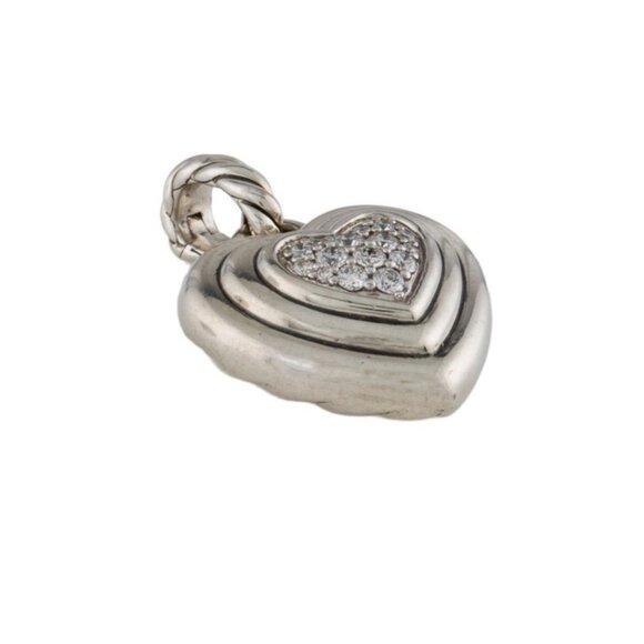 DAVID YURMAN DIAMOND 0.17 CTW STERLING SILVER 925 SCULPTED CABLE HEART PENDANT - Picture 7 of 9